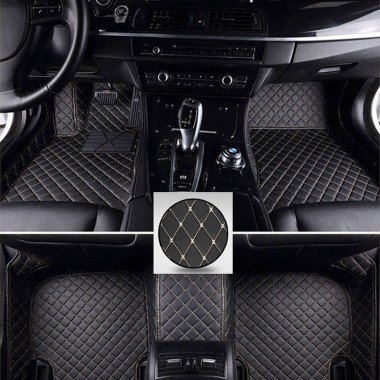 Cheapest Black and Beige Stitching Luxury Leather Diamond Car Floor Mats