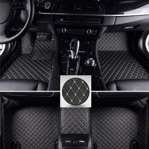 Cheapest Black and Beige Stitching Luxury Leather Diamond Car Floor Mats Cheapest Black and Beige Stitching Luxury Leather Diamond Car Floor Mats