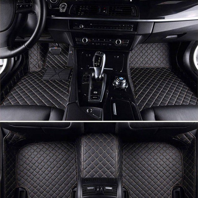 Cheapest Black and Beige Stitching Luxury Leather Diamond Car Floor Mats Cheapest Black and Beige Stitching Luxury Leather Diamond Car Floor Mats