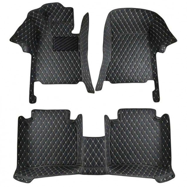 Cheapest Black and Beige Stitching Luxury Leather Diamond Car Floor Mats Cheapest Black and Beige Stitching Luxury Leather Diamond Car Floor Mats