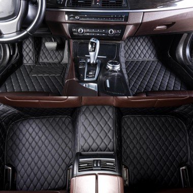 Cheapest Black and Black Stitching Luxury Leather Diamond Car Floor Mats