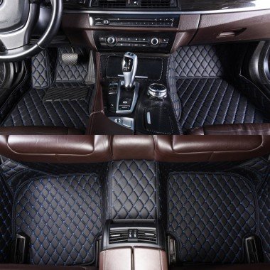 Cheapest Black and Blue Stitching Luxury Leather Diamond Car Floor Mats