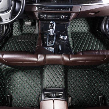 Cheapest Black and Green Stitching Luxury Leather Diamond Car Floor Mats