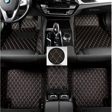Cheapest Black and Orange Stitching Luxury Leather Diamond Car Floor Mats