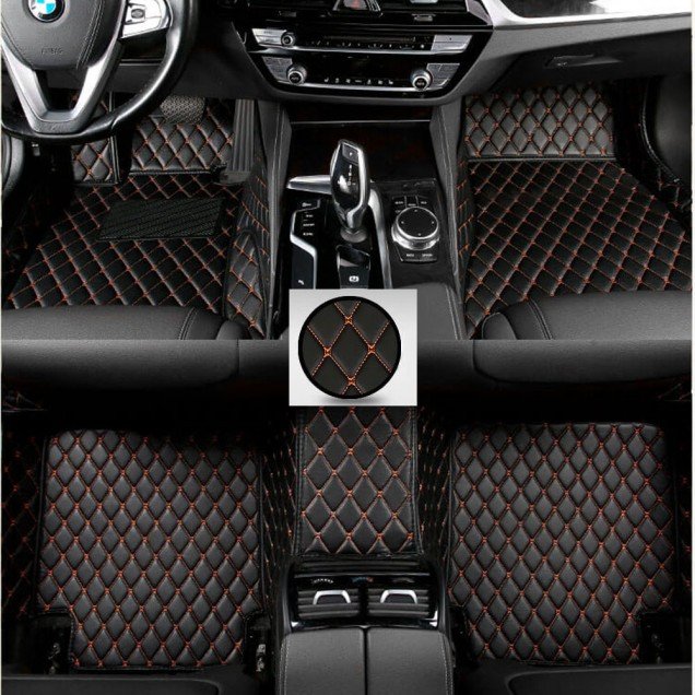 Cheapest Black and Orange Stitching Luxury Leather Diamond Car Floor Mats Cheapest Black and Orange Stitching Luxury Leather Diamond Car Floor Mats