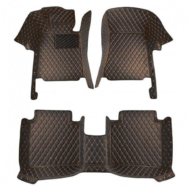 Cheapest Black and Orange Stitching Luxury Leather Diamond Car Floor Mats Cheapest Black and Orange Stitching Luxury Leather Diamond Car Floor Mats