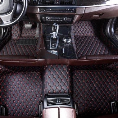 Cheapest Black and Red Stitching Luxury Leather Diamond Car Floor Mats