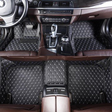 Cheapest Black and White Stitching Luxury Leather Diamond Car Floor Mats