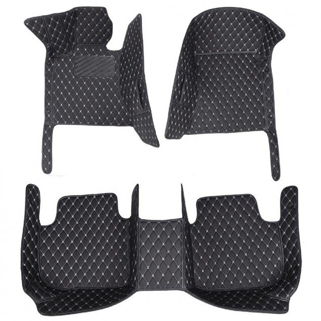 Cheapest Black and White Stitching Luxury Leather Diamond Car Floor Mats Cheapest Black and White Stitching Luxury Leather Diamond Car Floor Mats