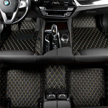 Cheapest Black and Yellow Stitching Luxury Leather Diamond Car Floor Mats