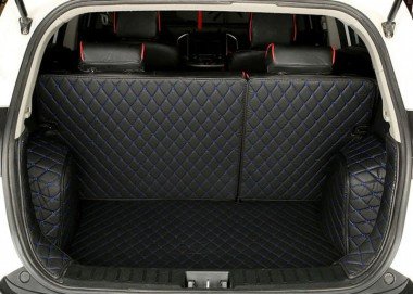 Cheapest Black and Blue Stitching Full Cover Luxury Leather Diamond Trunk Car Floor Mats