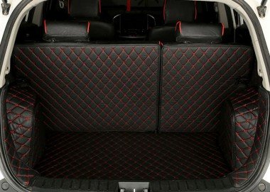 Cheapest Black and Red Stitching Full Cover Luxury Leather Diamond Trunk Car Floor Mats