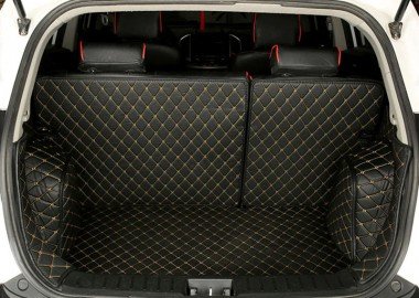 Cheapest Black and Yellow Stitching Full Cover Luxury Leather Diamond Trunk Car Floor Mats