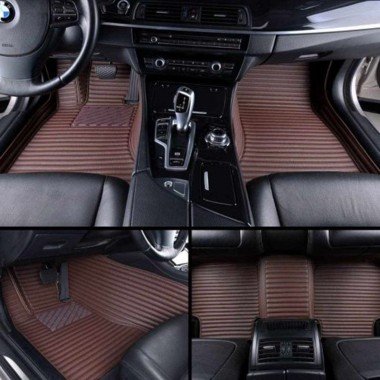 Cheapest Dark Brown Luxury Leather Stripe Car Floor Mats