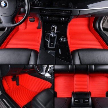 Cheapest Red Luxury Leather Stripe Car Floor Mats