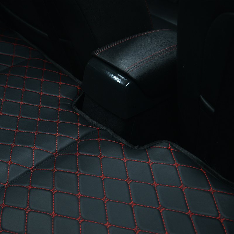 Universal Diamond Car Bed - Non-Inflatable Black and Red Stitching Luxury Leather Diamond Car Bed Mattress