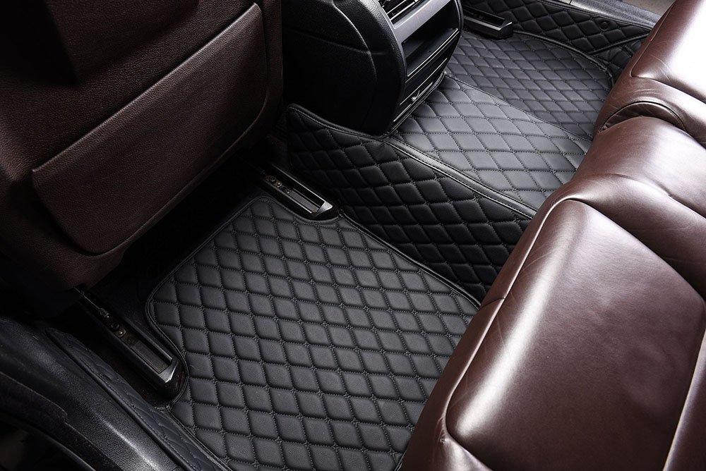 Cheapest Black and Black Stitching Luxury Leather Diamond Car Mats