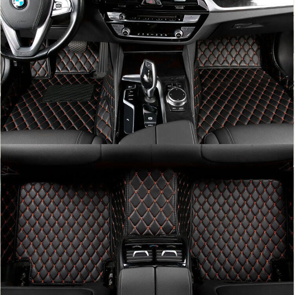 Cheapest Black and Orange Stitching Luxury Leather Diamond Car Mats