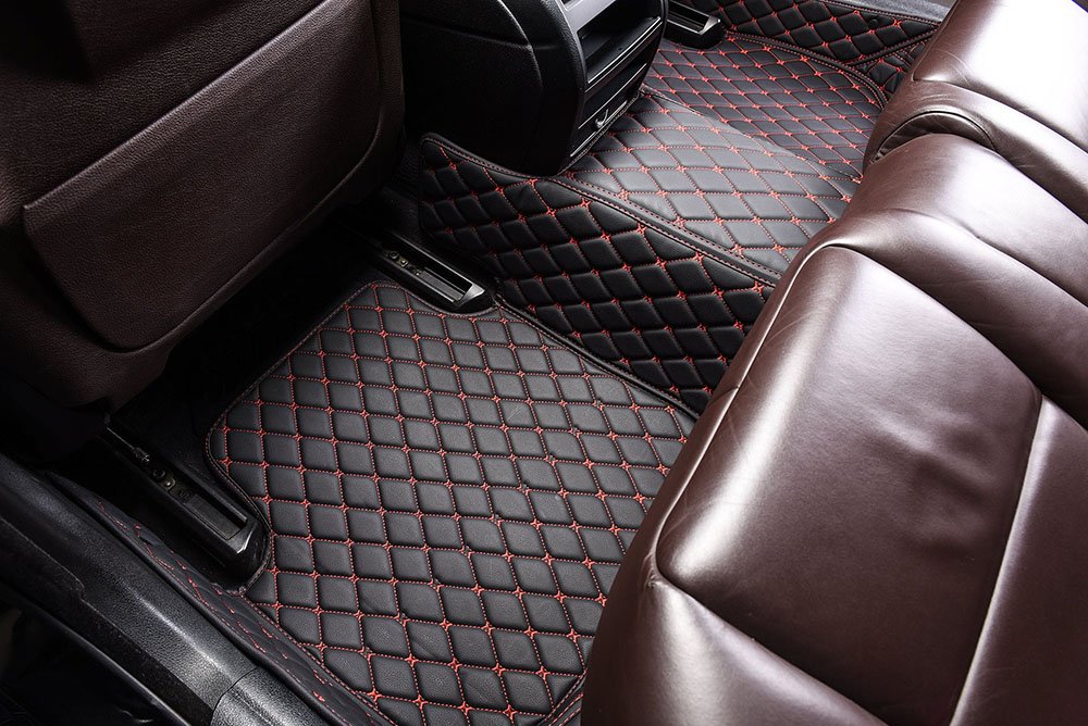 Cheapest Black and Red Stitching Custom Diamond Car Mats