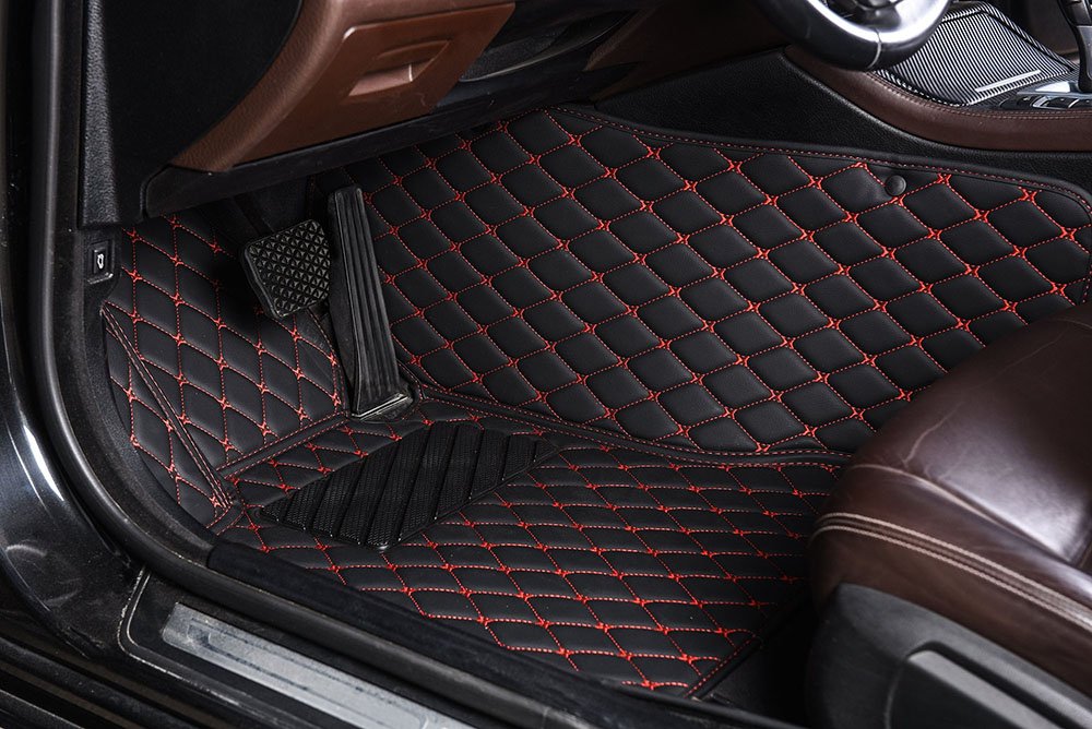 Cheapest Black and Red Stitching Luxury Leather Diamond Car Mats