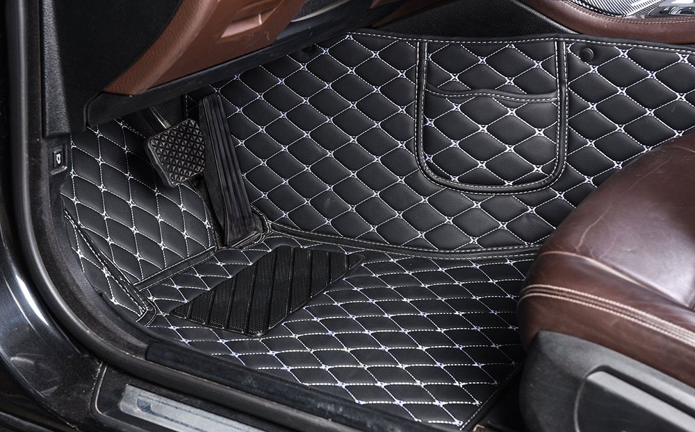 Cheapest Black and White Stitching Luxury Leather Diamond Car Mats