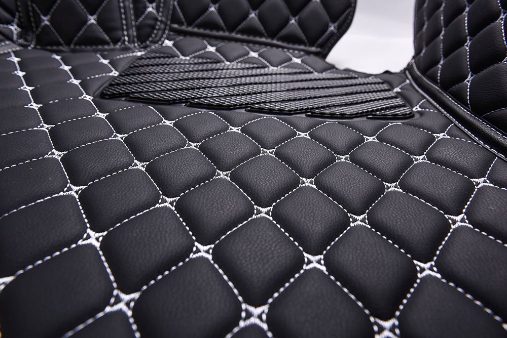 Cheapest Black and White Stitching Luxury Leather Diamonds Car Floor Mats